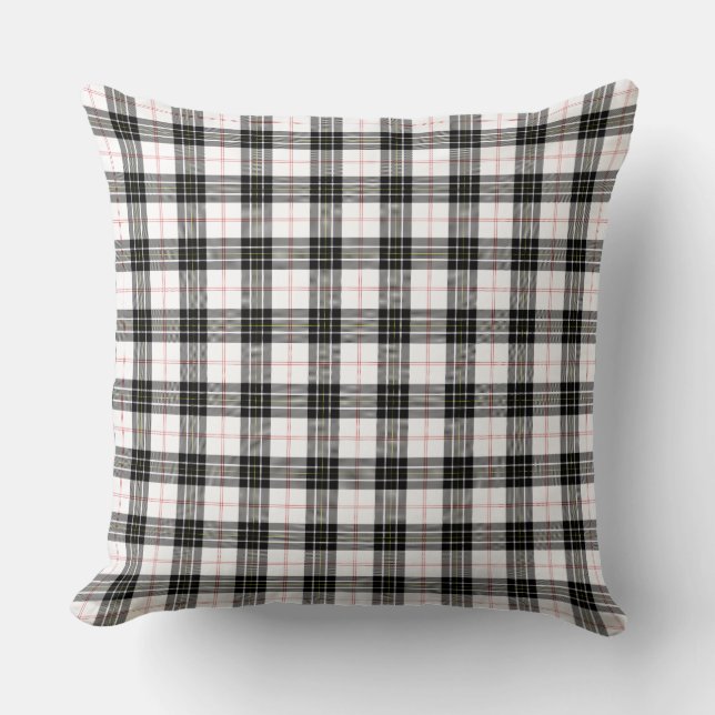 MacPherson tartan black white plaid Cushion (Front)