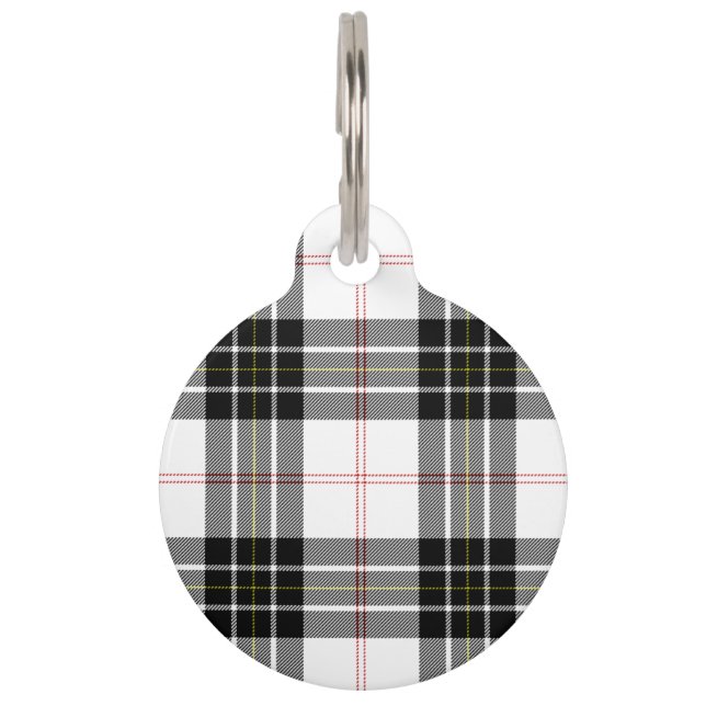 MacPherson tartan black white plaid Pet Tag (Front)