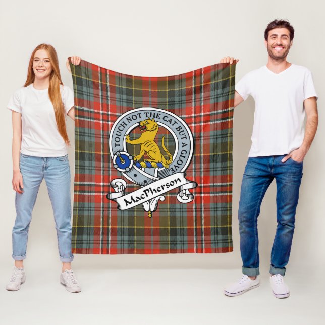 MacPherson Weathered Clan Badge Tartan Plaid Fleece Blanket (In Situ)