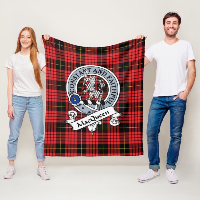 MacQueen Clan Badge Tartan Plaid Fleece Blanket (In Situ)