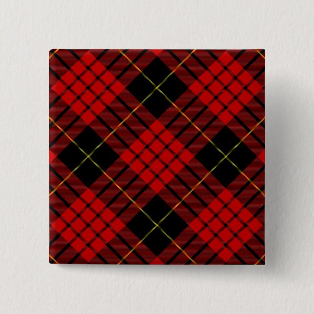 MacQueen Tartan Red and Black Plaid 15 Cm Square Badge (Front)