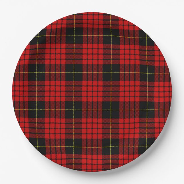 MacQueen Tartan Red and Black Plaid Paper Plate (Front)