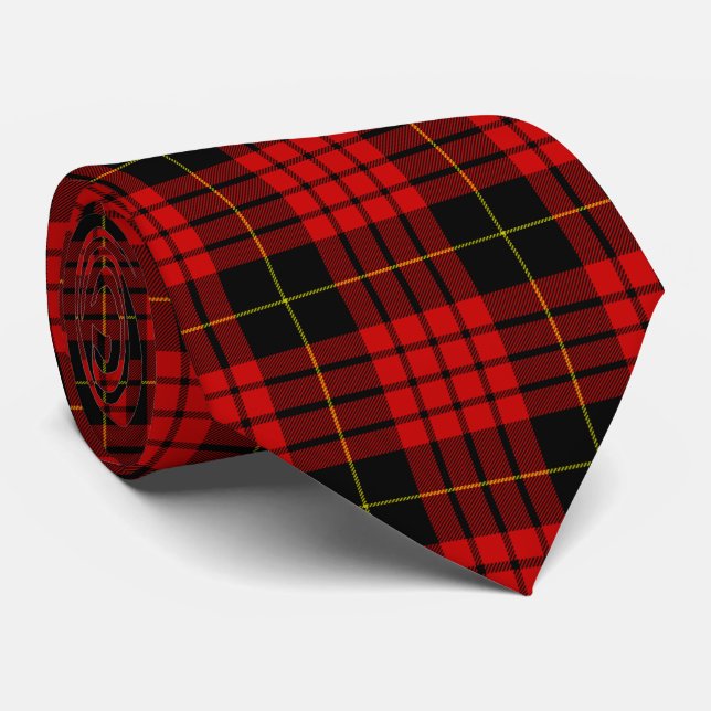 MacQueen Tartan Red and Black Plaid Tie (Rolled)