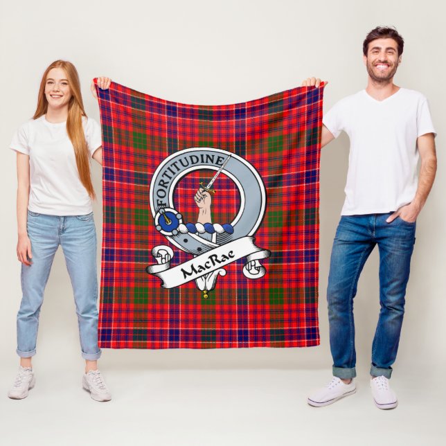 MacRae Modern Clan Badge Tartan Plaid Fleece Blanket (In Situ)