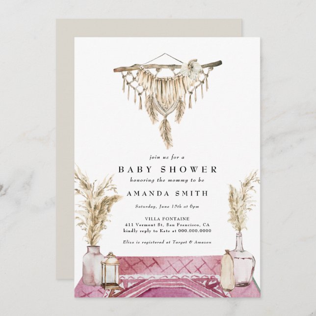 Macrame Boho Chic Rustic Girl Baby Shower Invitation (Front/Back)