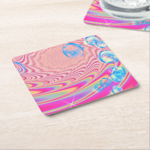 MACRAME'- Colourful Abstract Image of Fractal Art  Square Paper Coaster