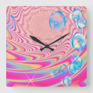 MACRAME'- Colourful Abstract Image of Fractal Art  Square Wall Clock
