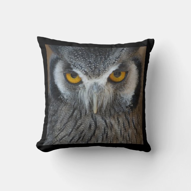 Macro Black and White Scops Owl Cushion (Front)