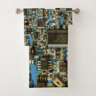Macro Blue Circuit Board   PCB Photo Bath Towel Set