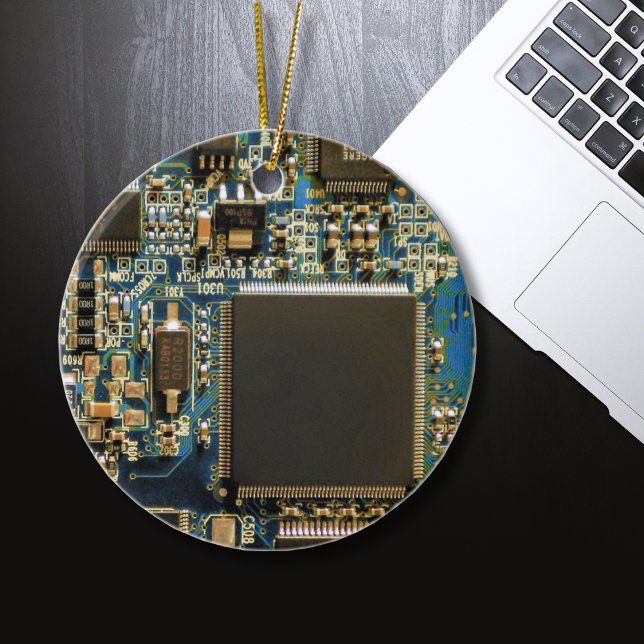 Macro Blue Circuit Board | PCB Photo Ceramic Tree Decoration (Creator Uploaded)