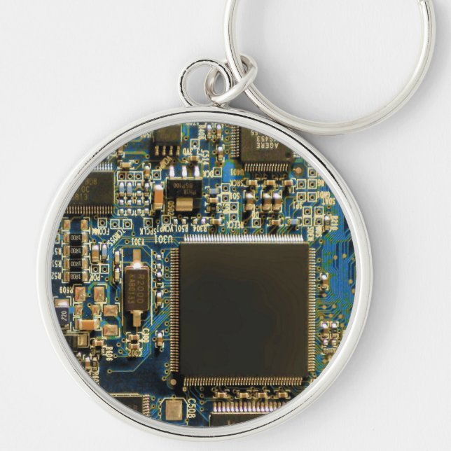 Macro Blue Circuit Board | PCB Photo Key Ring (Front)
