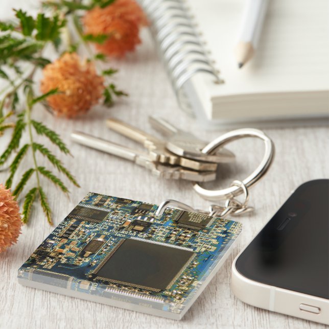 Macro Blue Circuit Board | PCB Photo Key Ring (Front Right)