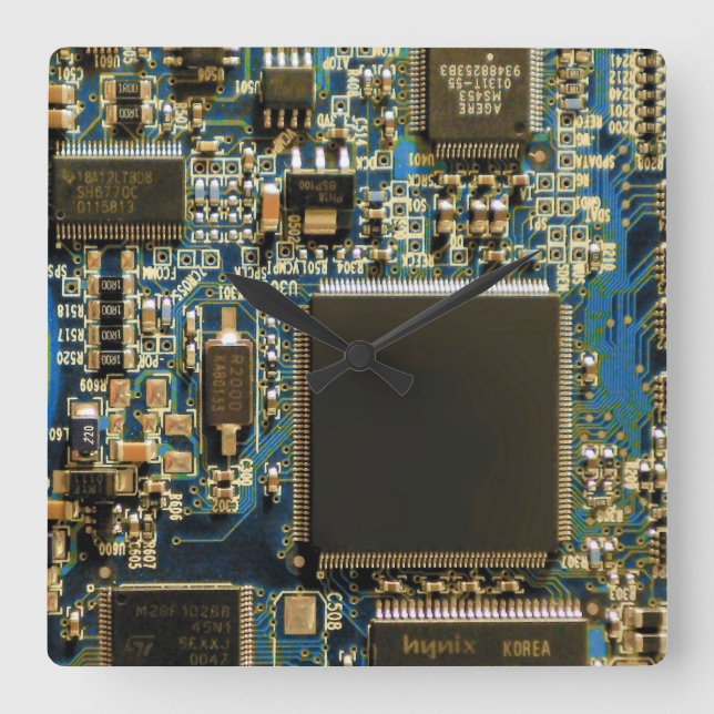 Macro Blue Circuit Board | PCB Photo Square Wall Clock (Front)
