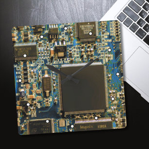 Macro Blue Circuit Board   PCB Photo Square Wall Clock