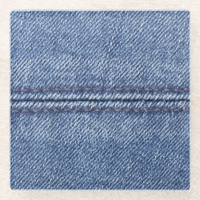 Macro Blue Denim, Close-Up Texture. Glass Coaster (Front)
