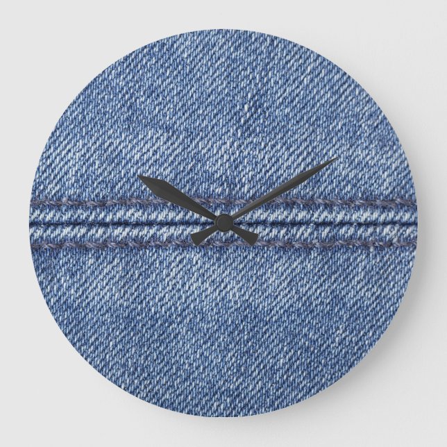 Macro Blue Denim, Close-Up Texture. Large Clock (Front)