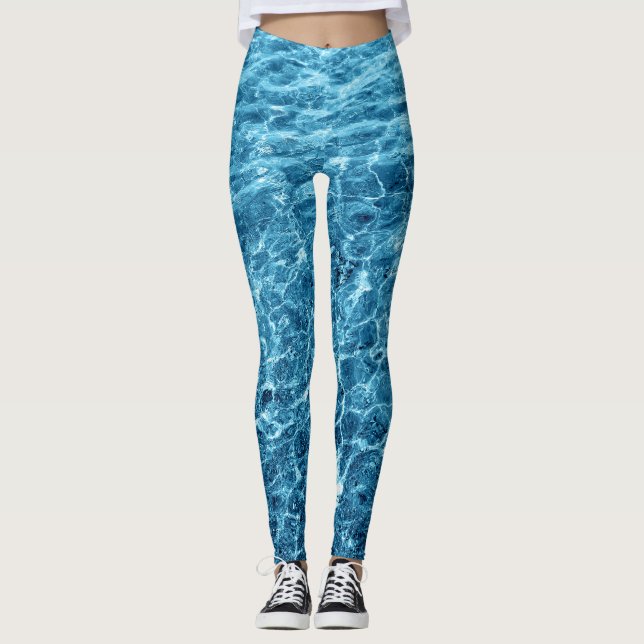 Macro Bubbling Blue Sea Photo Leggings (Front)