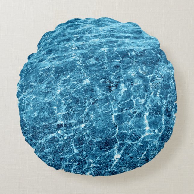 Macro Bubbling Blue Sea Photo Round Cushion (Front)