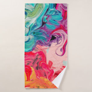 macro close up of different color oil paint. color bath towel