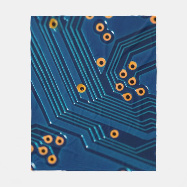Macro close up view of computer electronic board,  fleece blanket (Front)