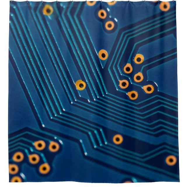 Macro close up view of computer electronic board,  shower curtain (Front)