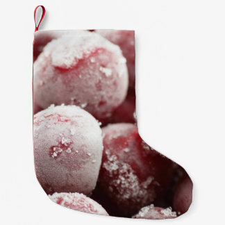Macro frozen berries, closeup texture. small christmas stocking