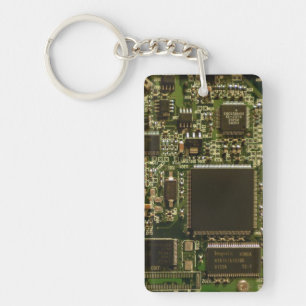 Macro Green Circuit Board   PCB Photo Key Ring