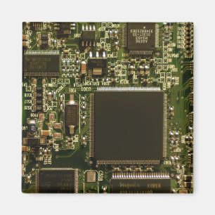 Macro Green Circuit Board   PCB Photo Magnet