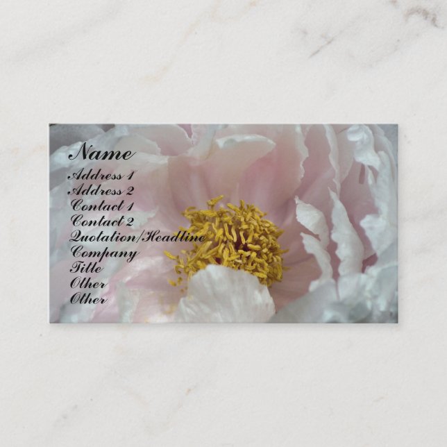 Macro Peony Flower Petals Business Card (Front)