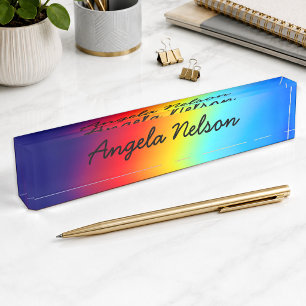 Macro Photo Holographic Rainbow Gradient Name Nameplate