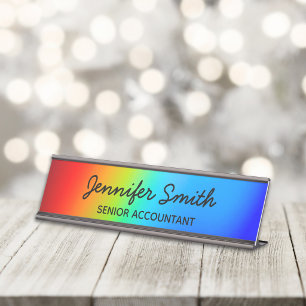 Macro Photo Holographic Rainbow Ombre Desk Name Plate