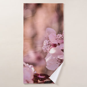 MACRO PHOTOGRAPHY OF BLOOMING PINK CHERRY BLOSSOMS BATH TOWEL