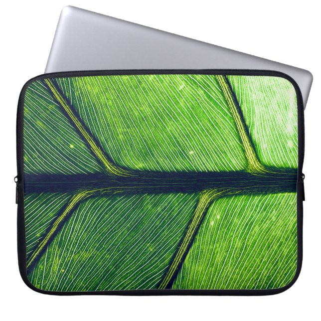 Macro photography of green leaf laptop sleeve (Front)