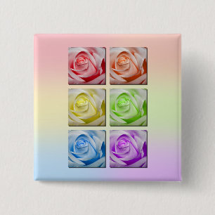 Macro Rainbow Roses 15 Cm Square Badge