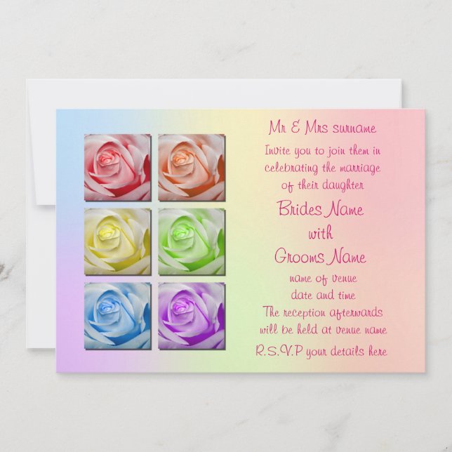Macro Rainbow Roses Wedding Invitations (Front)