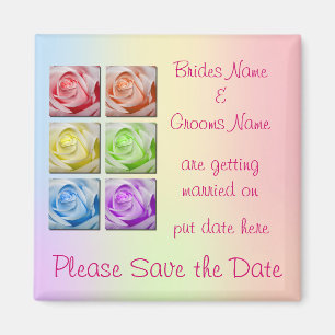 Macro Rainbow Roses Wedding Save The Date Magnet