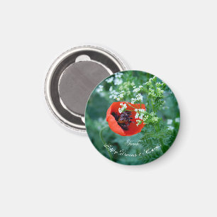 Macro Red Poppy Photo   Custom Name Floral Magnet