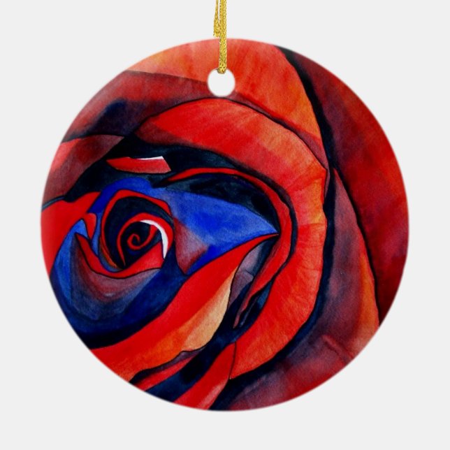 Macro red rose abstract art painting ceramic tree decoration (Back)