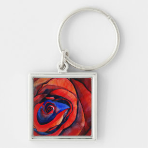 Macro red rose abstract art painting key ring