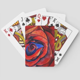 Macro red rose abstract art painting playing cards