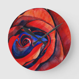 Macro red rose abstract art painting round clock