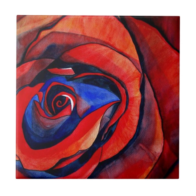 Macro red rose abstract art painting tile (Front)