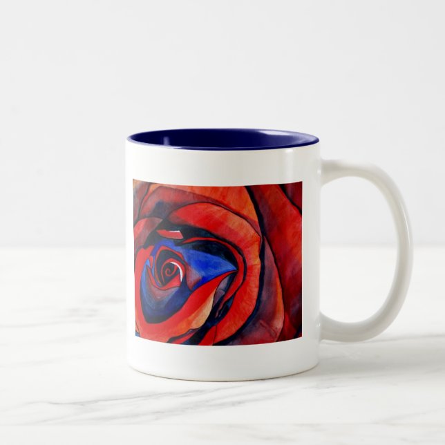 Macro red rose abstract art painting Two-Tone coffee mug (Right)