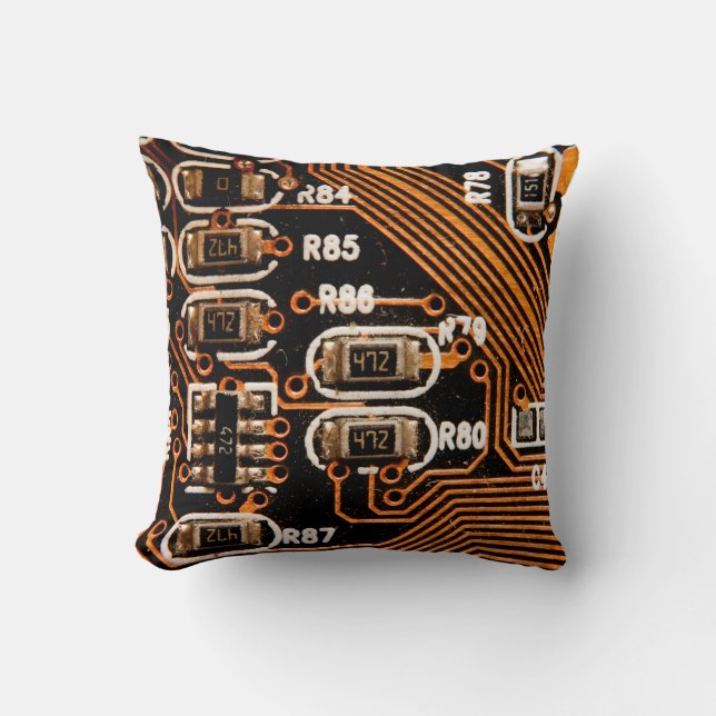 macro shot of circuitboard,cables,capacitors,card, cushion (Front)