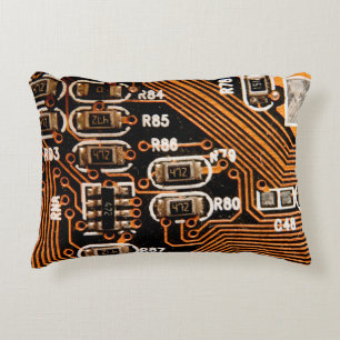 macro shot of circuitboard,cables,capacitors,card, decorative cushion