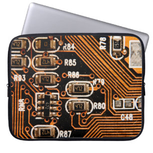 macro shot of circuitboard,cables,capacitors,card, laptop sleeve