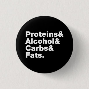 Macronutrients. Proteins & Alcohol & Carbs & Fats. 3 Cm Round Badge