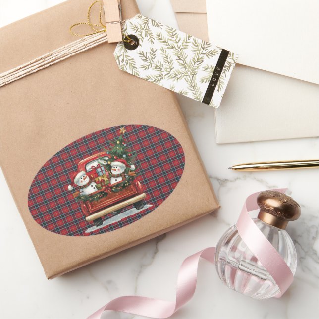 MacTavish Modern Scottish Tartan Christmas Oval Sticker (Gifting)