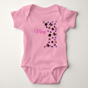 Macy, Name, With Guinea Pigs And Pansies,  Baby Bodysuit