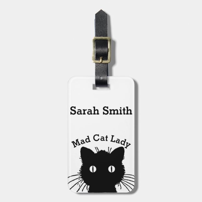 Mad Cat Lady Black Cat Personnalised Luggage Tag (Front Vertical)